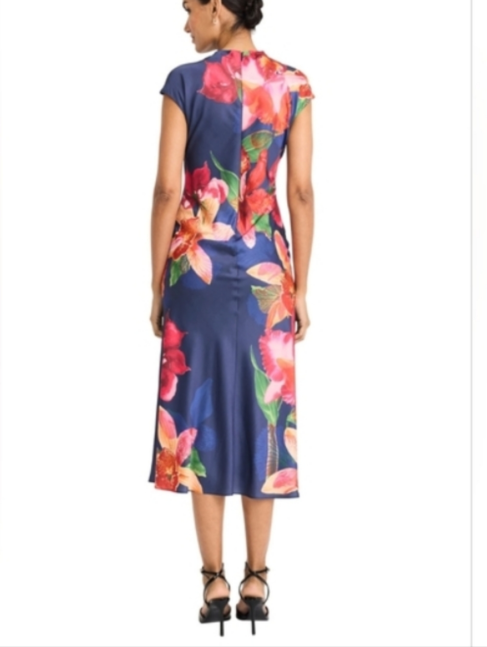 Maggy London Mock Neck Midi Length A-line Cap Sleeve Floral Dress Size 4 NWT - Picture 6 of 11